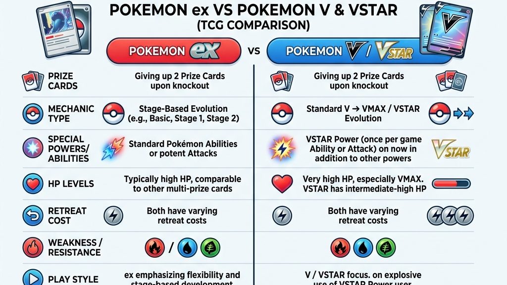 【比較表】ポケモンexと「V・VSTAR」や「大文字EX」とのルールの違い